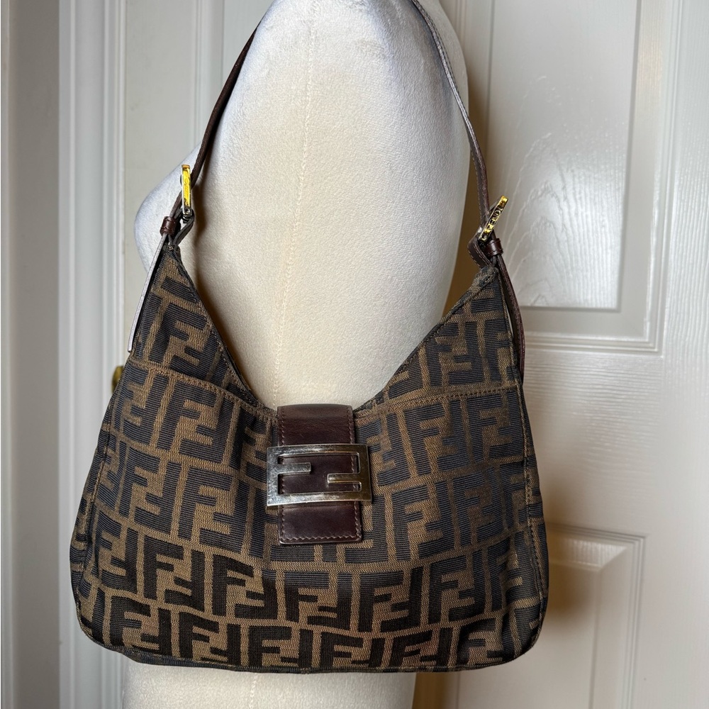 Authenticated Fendi Zucca Brown Canvas Fabric Shoulder Bag